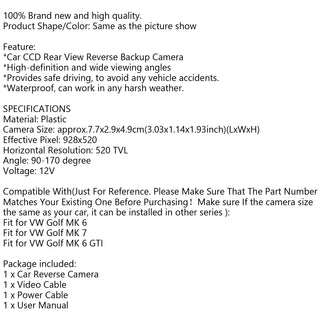 Reversing Waterproof IP67 Backup Rear View Parking Camera HD CCD For Golf MK 6 MK7