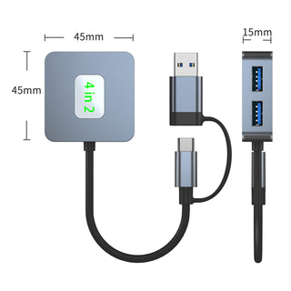 4 in 2 Type-C + USB to USB3.2 Interface Hub Adapter Dock for MacBook iPad Pro 15
