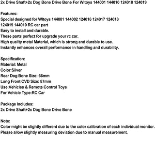 2x Drive Shaft+2x Dog Bone Drive Bone For Wltoys 144001 144010 124018 124019