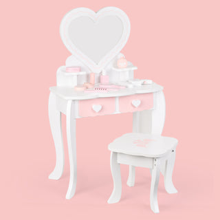 Kid Vanity Table Stool Set  Dressing Mirror Pink/White