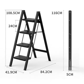4-Step Folding Step Ladder, Aluminum - Wide Anti-Slip Treads, Lightweight & Compact