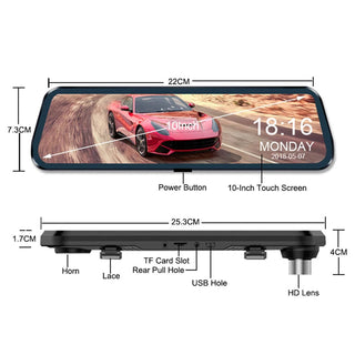 10-inch HD 1080P Rearview Mirror Streaming Media Driving Recorder Dual Lens