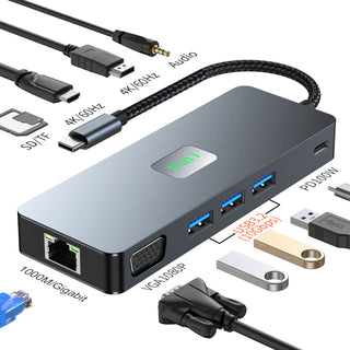 11 in 1 TYPE-CtoRJ45 Gigabit USB3.2 HDMI DP+SD/TF 3.5mm Audio VGA PD100W MacBook