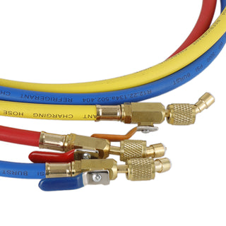 3x HVAC 1/4" SAE 600 PSI Charging Hoses W/ Shut Valve AC Refrigerant