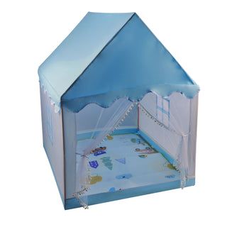 Assembly Tent with Metal Frame Portable Children’s Playhouse with Carry Bag Blue Mesh Window Optional Star Lights & Mat Kids Indoor Play Tent for Boys & Girls