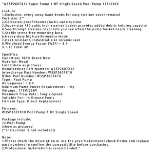 Hayward W3SP2607X10 Super Pump Super Pump 1 HP single speed 115/230V