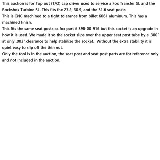 Transfer SL Top Out Cap Driver T/O Tool Clone Fox 398-00-916