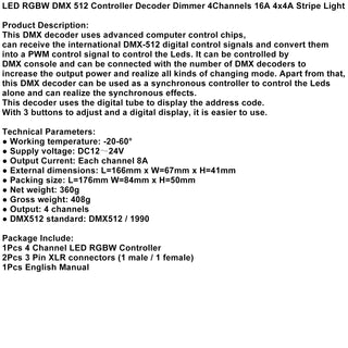 LED RGBW DMX 512 Controller Decoder Dimmer 4Channels 32A 4x8A Stripe Light