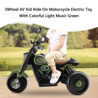 3Wheel 6V Kid Ride On Motorcycle Electric Toy With Colorful Light Music Green