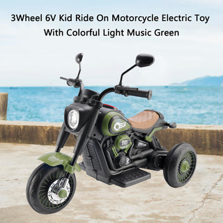 3Wheel 6V Kid Ride On Motorcycle Electric Toy With Colorful Light Music Green