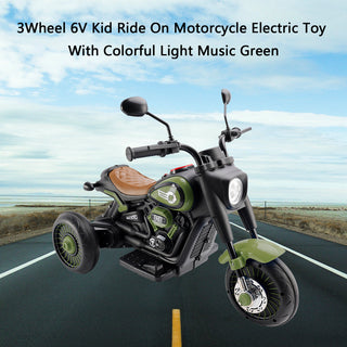 3Wheel 6V Kid Ride On Motorcycle Electric Toy With Colorful Light Music Green