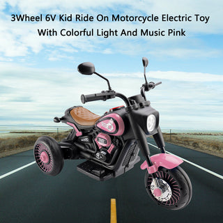 3Wheel 6V Kid Ride On Motorcycle Electric Toy With Colorful Light And Music Pink
