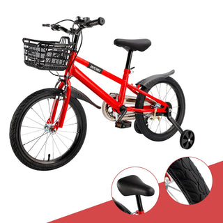 16 inch Children Bicycle w/ Training Wheels Basket Kickstand Red