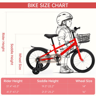 16 inch Children Bicycle w/ Training Wheels Basket Kickstand Red