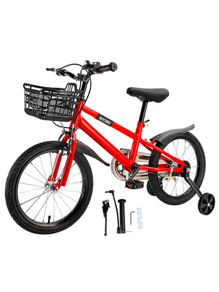 16 inch Children Bicycle w/ Training Wheels Basket Kickstand Red