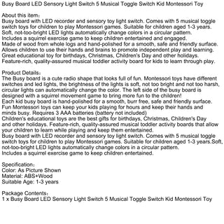 Busy Board LED Sensory Light Switch 5 Musical Toggle Switch Kid Montessori Toy