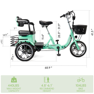 Electric Folding Tricycle 400W, 3-Wheel Bike for Adults, 48V Battery