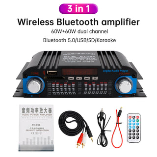 3 in 1 720W 4CH High-Power Mini Sm Amplifier Home Car 12V 220V Hifi Bluetooth
