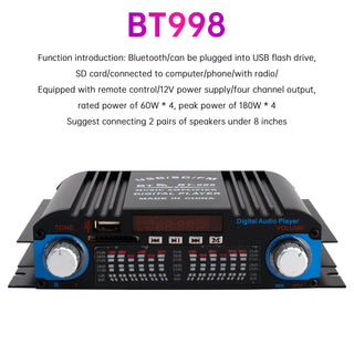 3 in 1 720W 4CH High-Power Mini Sm Amplifier Home Car 12V 220V Hifi Bluetooth