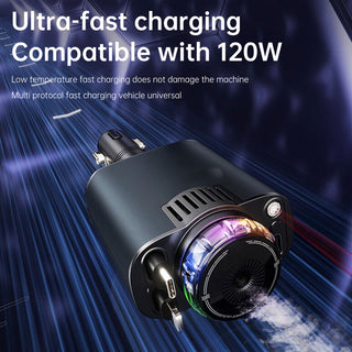 120W Super Fast Car Charger Retractable Cable Ambient Light Smart Air Freshener