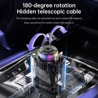 120W Super Fast Car Charger Retractable Cable Ambient Light Smart Air Freshener