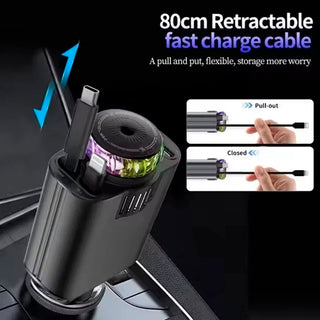 120W Super Fast Car Charger Retractable Cable Ambient Light Smart Air Freshener
