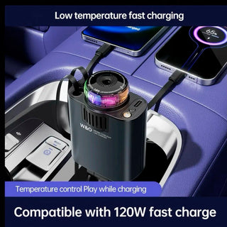 120W Super Fast Car Charger Retractable Cable Ambient Light Smart Air Freshener