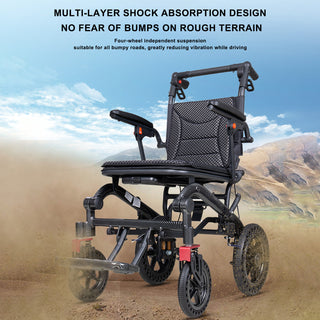 High-Density Aluminum Alloy Foldable Wheelchair with Shock-Absorbing Wheels and Trolley-Style Handle – Lightweight