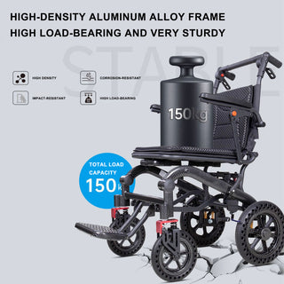 High-Density Aluminum Alloy Foldable Wheelchair with Shock-Absorbing Wheels and Trolley-Style Handle – Lightweight