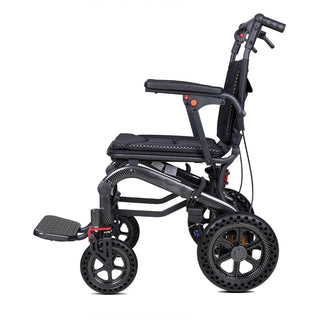 High-Density Aluminum Alloy Foldable Wheelchair with Shock-Absorbing Wheels and Trolley-Style Handle – Lightweight