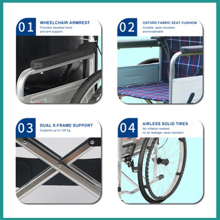 24" Lightweight Manual Wheelchair with Dual X-Frame Support