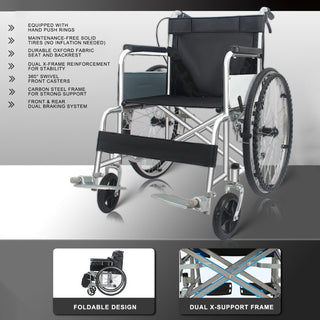 24-Inch Manual Wheelchair with Dual Brakes