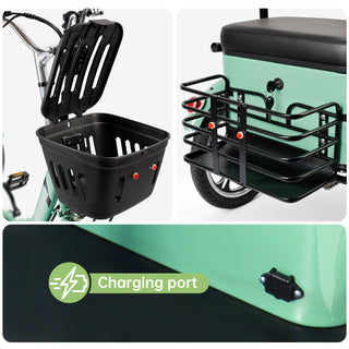 Electric Bike, 400W Folding Trike Ebike, 3 Wheel Electric Bicycle, Up to 34 Miles, 16 Tire Tricycle for Adults, Green