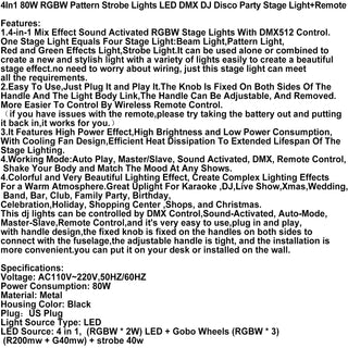 4In1 80W RGBW Pattern Strobe Lights LED DMX DJ Disco Party Stage Light+Remote
