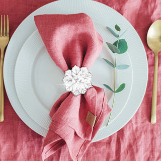 6PCS Napkin Rings w/ Hollow Out Flower Napkin Holder Adornmen Stainless Steel