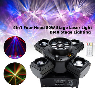 4In1 Four Head 80W Stage Laser Light DMX Stage Lighting DJ Party Lighting Effect