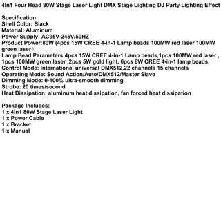 4In1 Four Head 80W Stage Laser Light DMX Stage Lighting DJ Party Lighting Effect