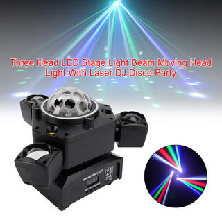 Three Head LED Stage Light Beam Moving Head Light With Laser DJ Disco Party