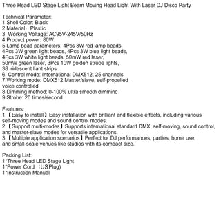 Three Head LED Stage Light Beam Moving Head Light With Laser DJ Disco Party