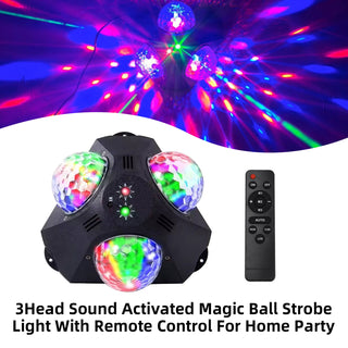 3Head Sound Activated Magic Ball Strobe Light With Remote Control For Home Party