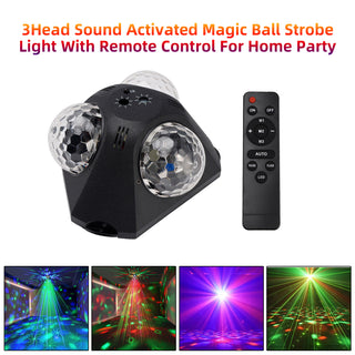 3Head Sound Activated Magic Ball Strobe Light With Remote Control For Home Party