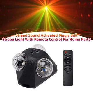 3Head Sound Activated Magic Ball Strobe Light With Remote Control For Home Party
