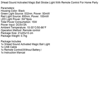 3Head Sound Activated Magic Ball Strobe Light With Remote Control For Home Party