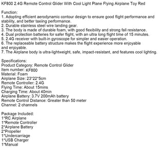 KF800 2.4G Remote Control Glider With Cool Light Plane Flying Airplane Toy Red