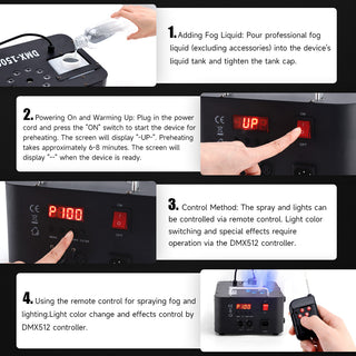 1500W 3In1 LED Light Smoke Fog Machine Stage Fogger DJ Spray Smoke Stage Effect