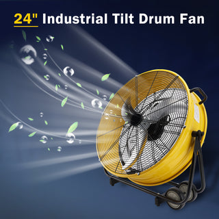 24 Inch Industrial Tilt Drum Fan 3 Velocity Speed 360° Adjustable Floor Fan