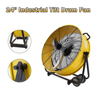 24 Inch Industrial Tilt Drum Fan 3 Velocity Speed 360° Adjustable Floor Fan