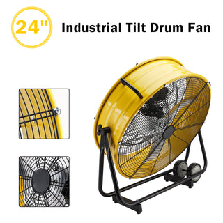 24 Inch Industrial Tilt Drum Fan 3 Velocity Speed 360° Adjustable Floor Fan
