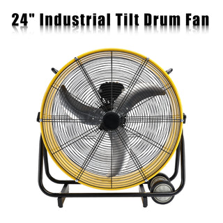 24 Inch Industrial Tilt Drum Fan 3 Velocity Speed 360° Adjustable Floor Fan
