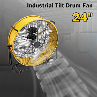 24 Inch Industrial Tilt Drum Fan 3 Velocity Speed 360° Adjustable Floor Fan